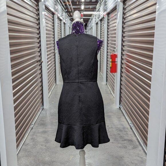 Banana Republic Size 10 Black Jacquard Patterned Mini Fit & Flare Dress - Picture 2 of 8